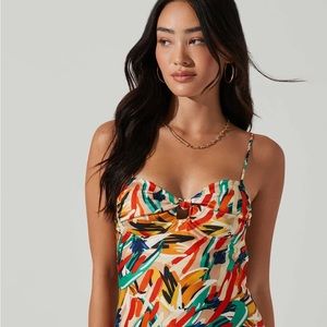 ASTR Mariela Printed Sweetheart Neck Sleeveless Slip Dress
